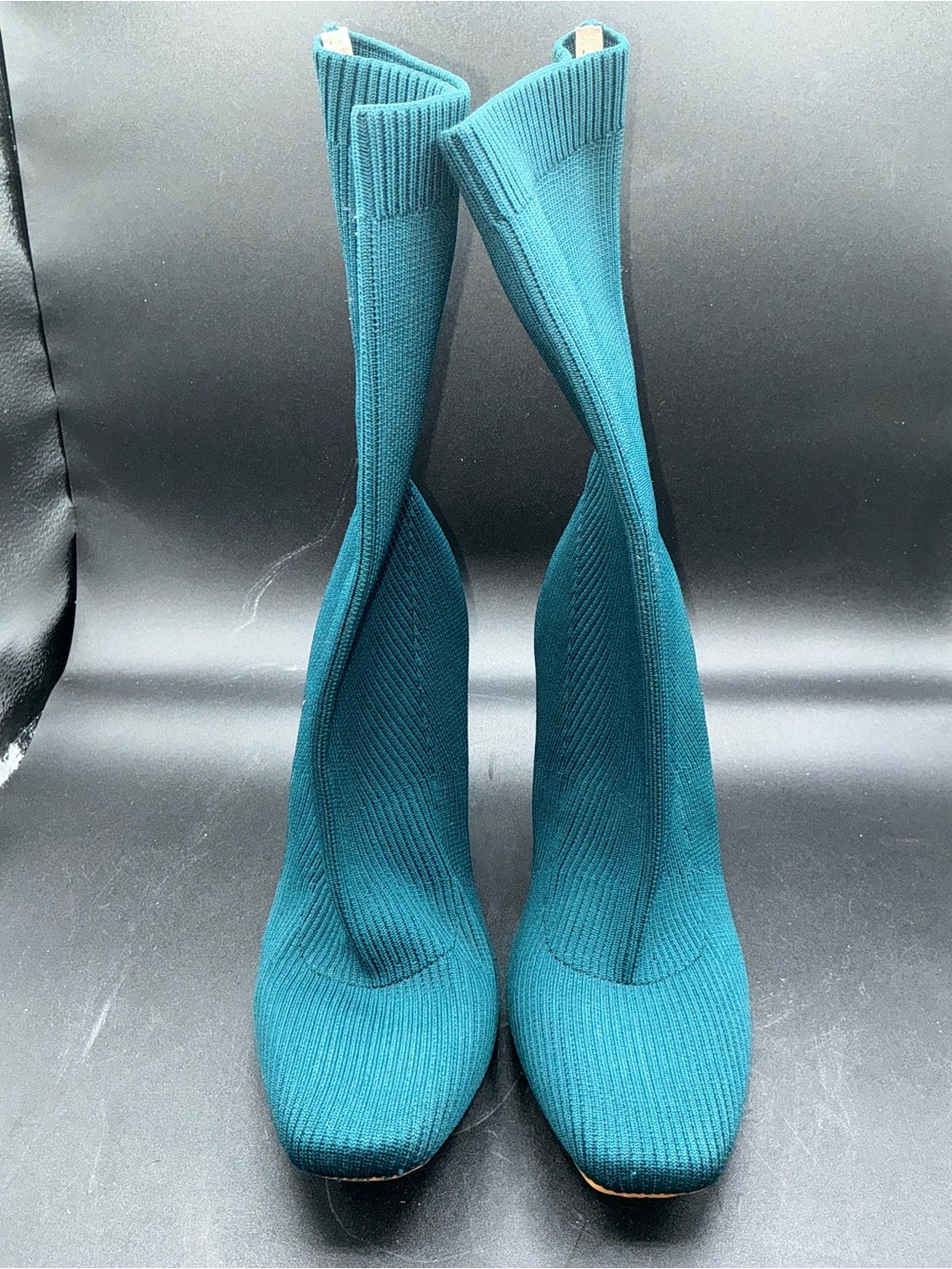 Capeccio Teal Green Ribbed Knit Sock Boots Women's Size 7.5 EU 38